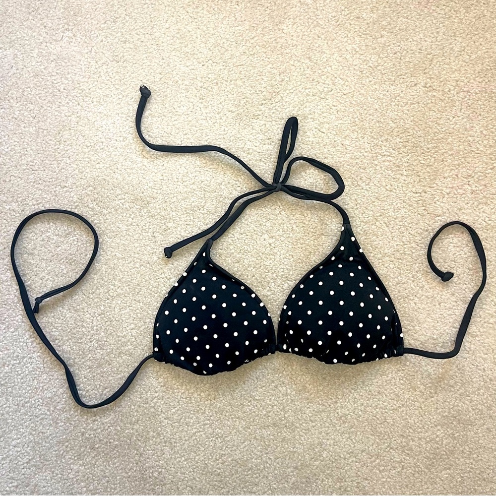 Triangle String Bikini Top Black White Polka Dots… - image 1